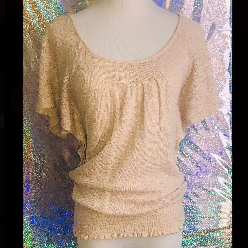 Shimmery Tan sweater w/short sleeve - Picture 1 of 3
